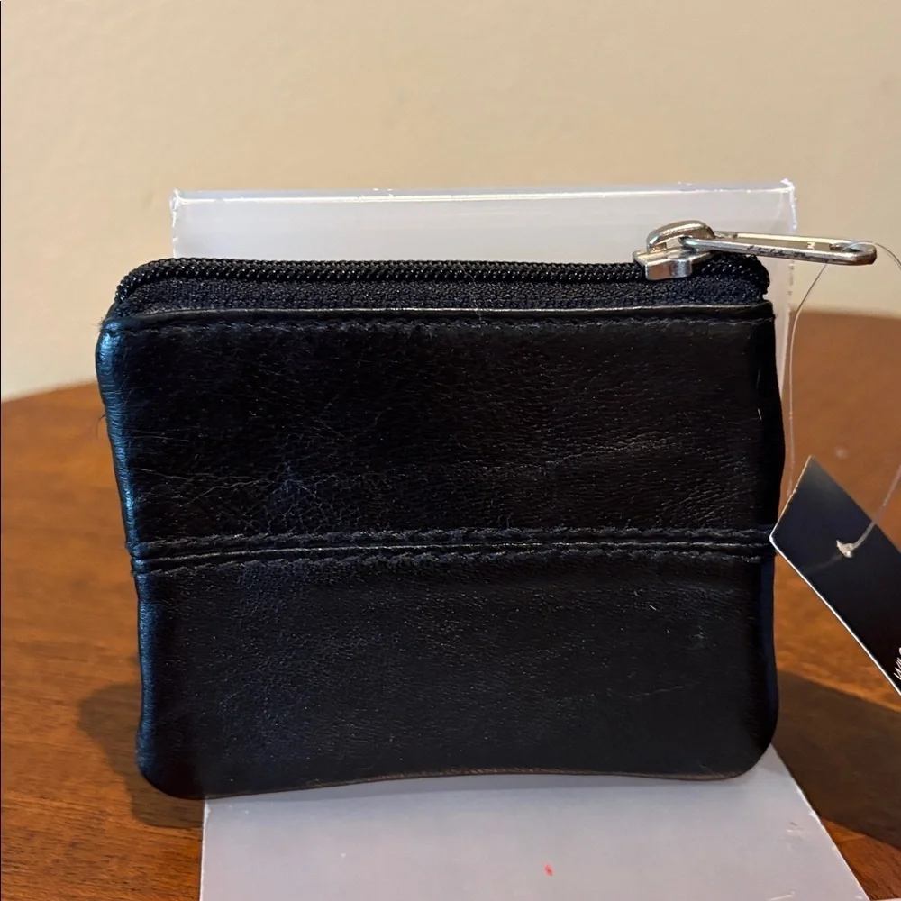 Wilsons Leather Black Coin Purse / key ring genuine leather smooth/front slip